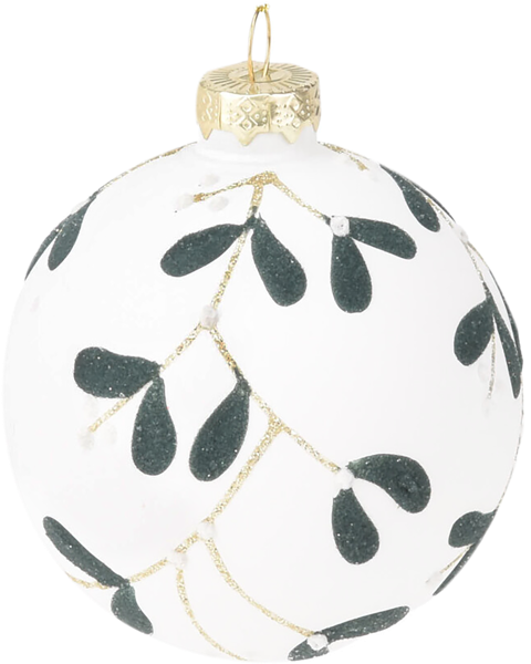 Изображение Шар 8см стекло Купман листья белый красный Купман Интернэшнл , 1 шт