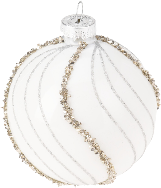 Изображение Шар 8см стекло Купман белый серебро в линию Купман Интернэшнл , 1 шт