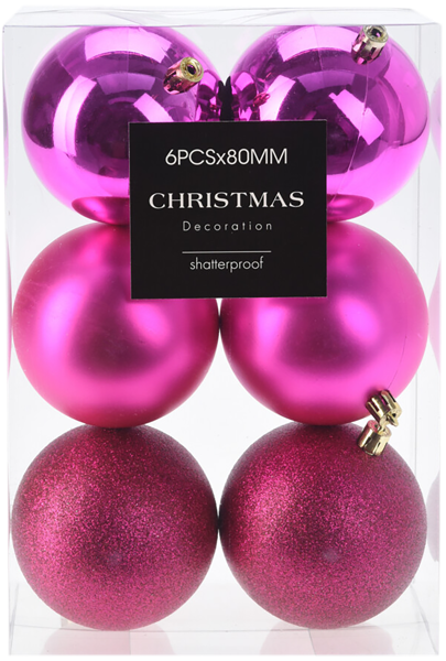 Изображение Шар 8см пластик Купман фуксия глянцевый матовый Купман Интернэшнл п/у, 6 шт