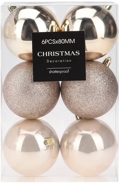 Изображение Шар 8см пластик Купман шампань глянцевый матовый Купман Интернэшнл п/у, 6 шт