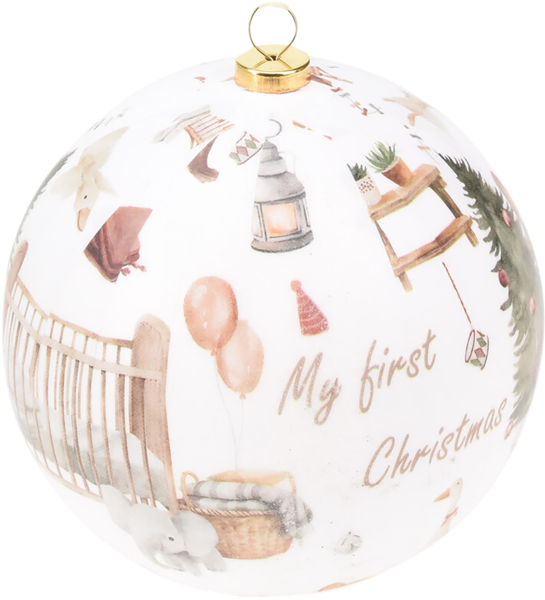 Изображение Шар 10см пластик Купман первое Рождество кремовый Купман Интернэшнл , 1 шт