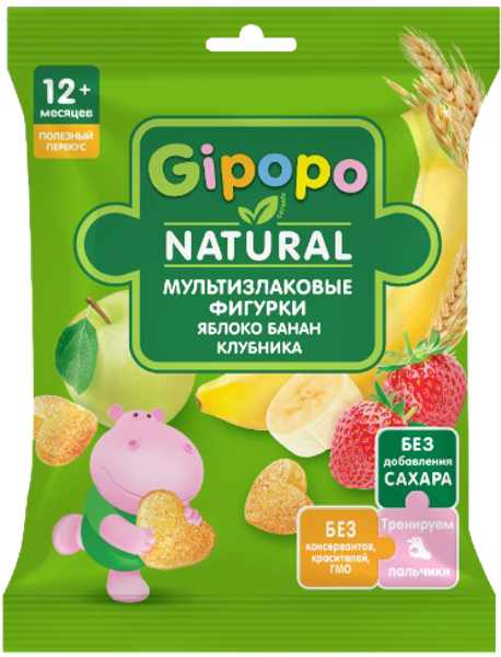Изображение Мультизлаковые фигурки с 12 мес Гипопо яблоко банан клубника Любятово м/у, 21 г