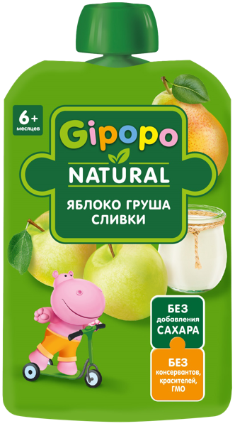 Изображение Пюре с 6 мес Гипопо яблоко груша сливки Иваново пауч, 90 г