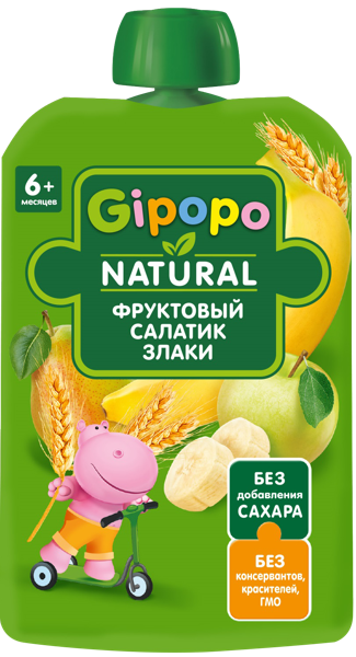 Изображение Пюре с 6 мес Гипопо яблоко груша банан злак Иваново пауч, 90 г