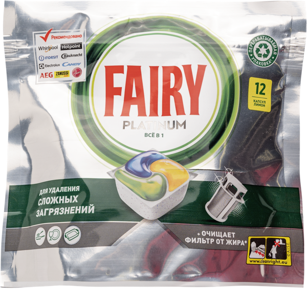 Изображение Капсулы для ПММ Фейри платинум все в одном лимон Проктер Энд Гэмбл м/у, 12 шт