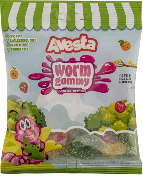 Изображение Мармелад жевательный Авеста червячки кислый Аверест м/у, 80 г