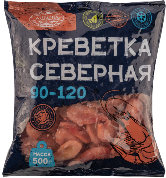 Изображение Морепродукты замороженные в/м 90/120 Аврора креветки северные Ново-Мар м/у, 500 г
