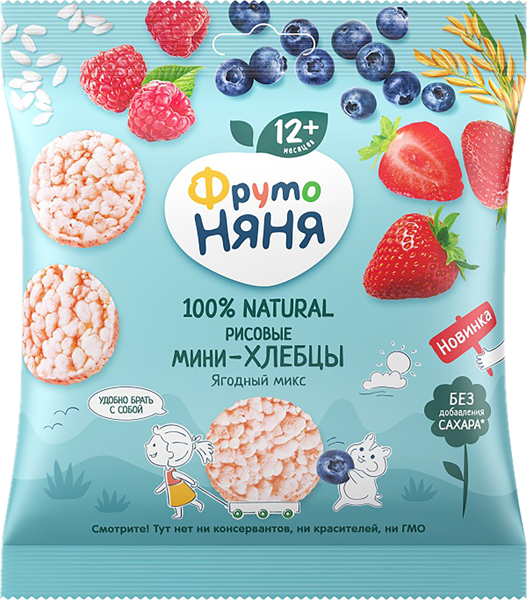 Изображение Хлебцы с 12 мес рисовые Фрутоняня ягодный микс Прогресс м/у, 30 г