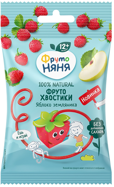 Изображение Фруктовые кусочки с 12 мес Фрутоняня Хвостики яблоко земляника Прогресс м/у, 15 г