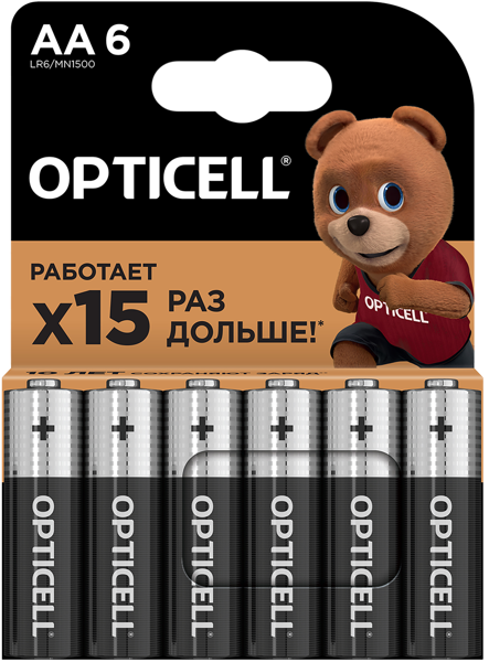 Изображение Батарейка АА ЛР06 1,5 вольт Оптиселл бэйсик Оптиселл к/у, 6 шт