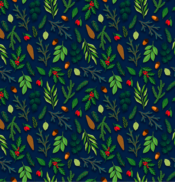 Изображение Бумага 100*70см упаковочная Мэджик Пак желуди ветки зеленая Феникс-Презент , 1 шт