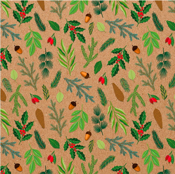 Изображение Бумага 100*70см упаковочная Мэджик Пак желуди ветки крафт Феникс-Презент , 1 шт