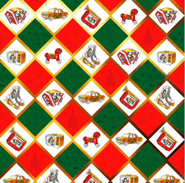 Изображение Бумага 100*70см упаковочная Мэджик Пак ромбы красно-зеленая Феникс-Презент , 1 шт