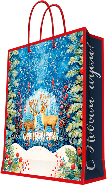 Изображение Пакет 33*45см бумажный Мэджик Пак олени в лесу синий Феникс-Презент , 1 шт