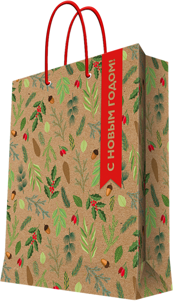 Изображение Пакет 26*32см бумажный Мэджик Пак желуди ветки крафт Феникс-Презент , 1 шт