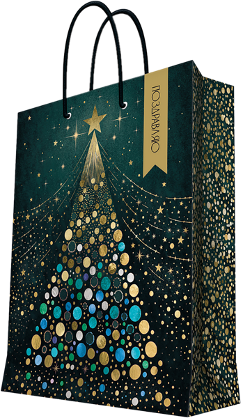 Изображение Пакет 26*32см бумажный Мэджик Пак елка конфетти синий Феникс-Презент , 1 шт