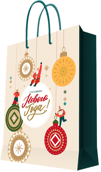 Изображение Пакет 26*32см бумажный Мэджик Пак с НГ шары санта кремовый Феникс-Презент , 1 шт