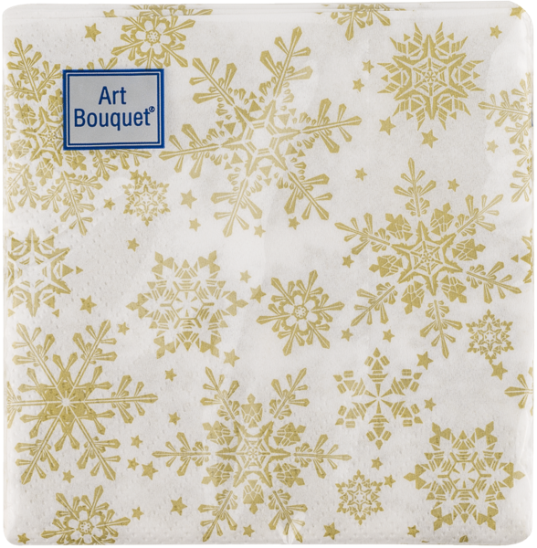 Изображение Салфетки 2х-слойные 20*20см Арт букет новый год золотые снежинки Русская Бумага м/у, 30 шт