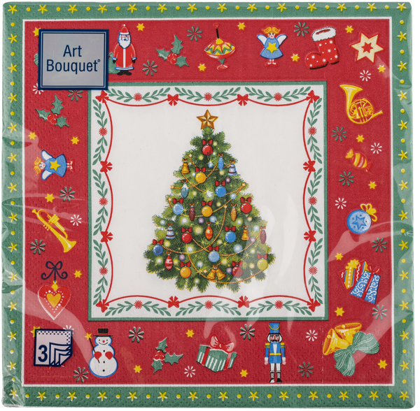 Изображение Салфетки 3х-слойные 33*33см Арт букет новый год новогодняя сказка Русская Бумага м/у, 20 шт