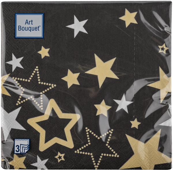 Изображение Салфетки 3х-слойные Арт букет новый год звёзды на чёрном 33*33см Русская Бумага м/у, 20 шт
