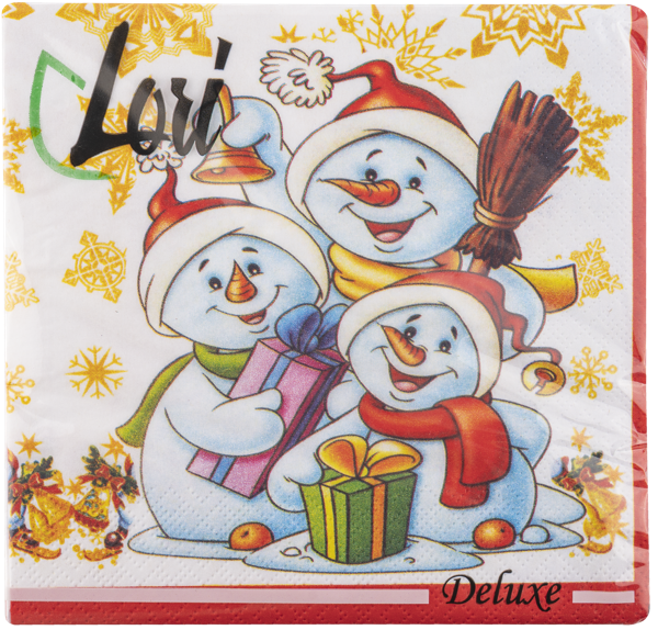 Изображение Салфетки 3х-слойные Лори делюкс новый год три снеговика 33*33см Фабрика Люкс м/у, 20 шт