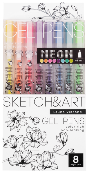 Изображение Ручки 0,8мм цветные гелевые Бруно Висконти уни райт неон Джи Си Эф Индастри к/у, 8 шт