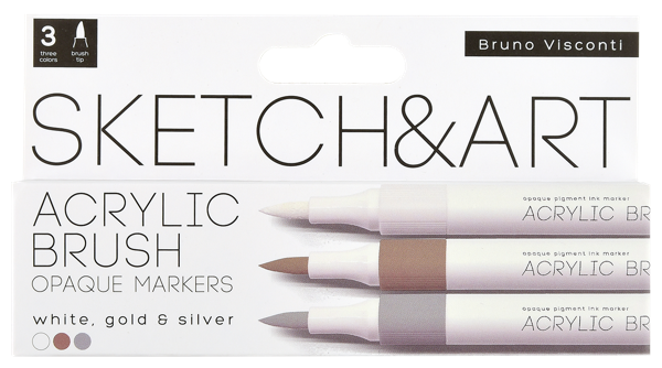 Изображение Маркеры акриловые Бруно Висконти скетч арт золото серебро Джи Си Эф Индастри к/у, 3 шт
