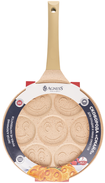 Изображение Сковорода 26,5см для оладий инд Агнесс смайл бежевая Агнесс к/у, 1 шт