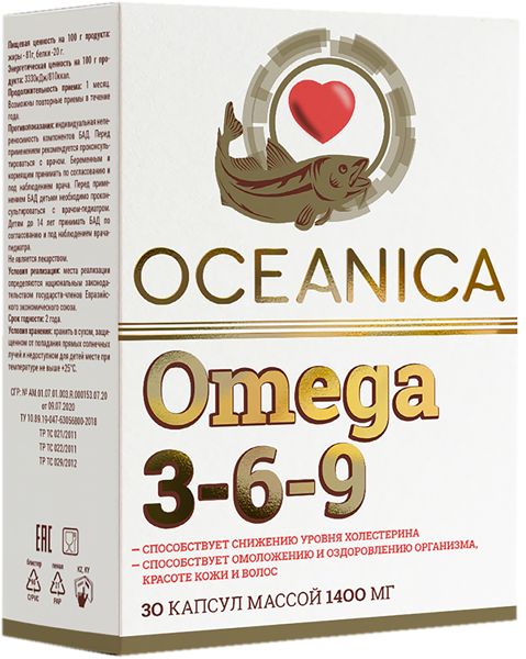 Изображение Комплекс витаминный Миролла океаника омега 3-6-9 Миролла к/у, 30 шт