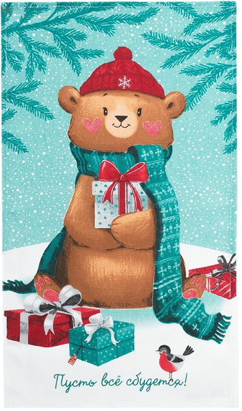 Изображение Полотенце 35*60см для кухни Доляна пусть все сбудется мишка ИП Симановский Е.А. , 1 шт