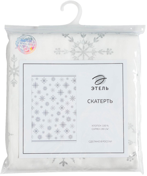 Изображение Скатерть 149*110см Этель серебряные снежинки белая ИП Симановский Е.А. м/у, 1 шт