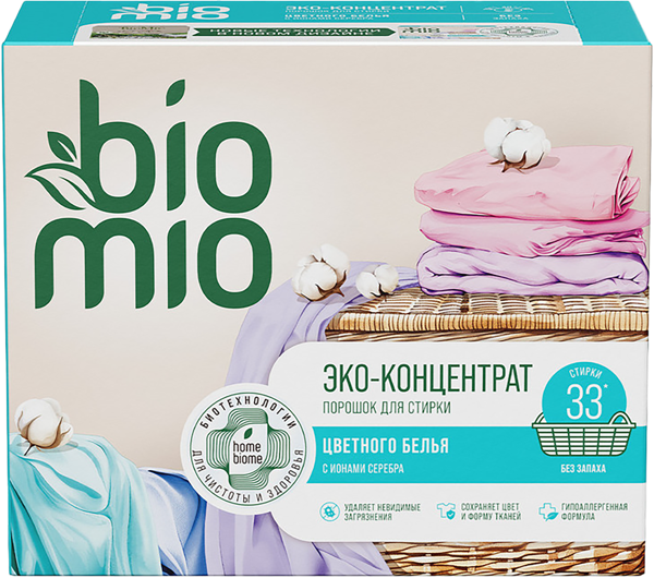 Изображение Стиральный порошок без запаха Биомио БИО цветное белье ЦЕНТЭКО ООО к/у, 1 КГ