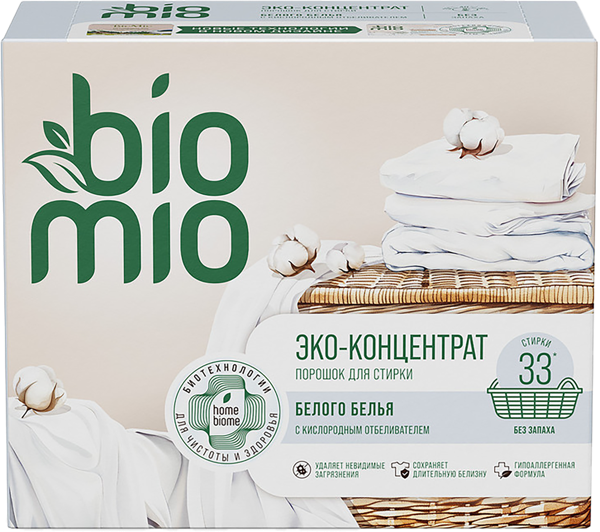 Изображение Стиральный порошок без запаха Биомио БИО белое белье ЦЕНТЭКО ООО к/у, 1 КГ