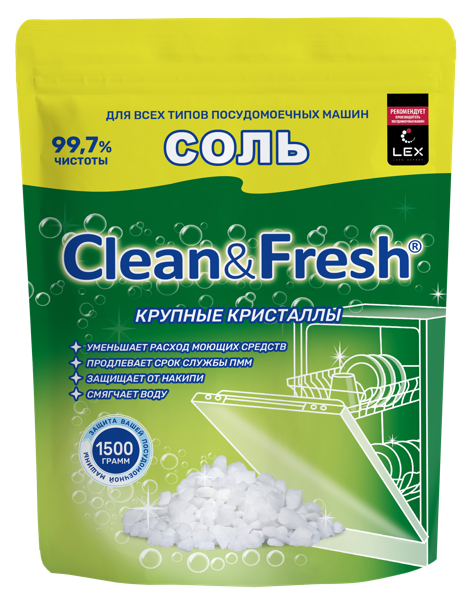 Изображение Соль для ПММ Клин энд фреш гранулированная Рустабэкспорт м/у, 1,5 КГ