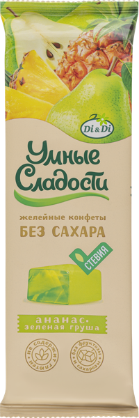 Изображение Конфеты желейные без сахара Умные сладости ананас зеленая груша Ди энд Ди м/у, 90 г
