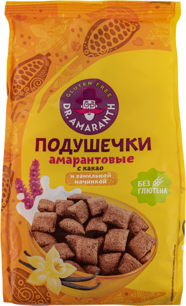 Изображение Готовый завтрак Др. Амарант без глютена подушечки какао ваниль Ди энд Ди м/у, 100 г