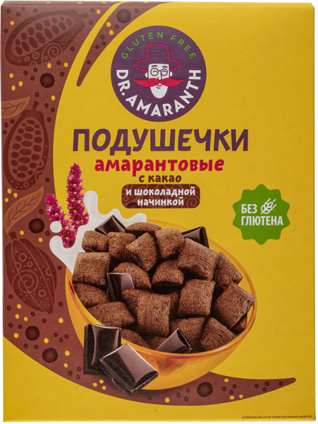 Изображение Готовый завтрак подушечки Др. Амарант без глютена подушечки какао шоколад Ди энд Ди кор, 180 г