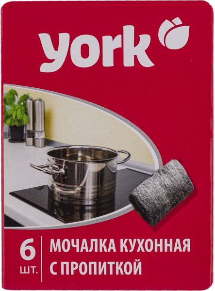 Изображение Губка для посуды Йорк стальная с пропиткой Йорк к/у, 6 шт