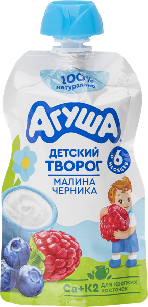 Изображение Творог 4% с 6 мес Агуша малина черника ВБД пауч, 80 г