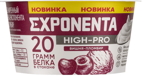 Изображение Продукт кисломолочный обогащен белком Экспонента вишня пломбир Белсыр п/б, 160 г