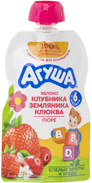 Изображение Пюре с 6 мес Агуша клубника земляника клюква ВБД пауч, 80 г