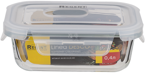 Изображение Контейнер 400мл стекло Регент инокс прямоугольный герметичный Регент Рус , 1 шт
