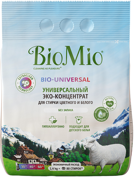 Изображение Стиральный порошок без запаха Биомио БИО цветное и белое белье ЦЕНТЭКО ООО м/у, 2,4 КГ