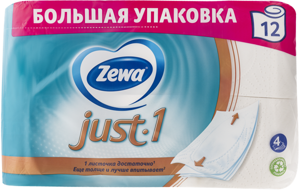 Изображение Туалетная бумага 4х слойная Зева джаст ван белая 95 листов ЭвоКом м/у, 12 шт
