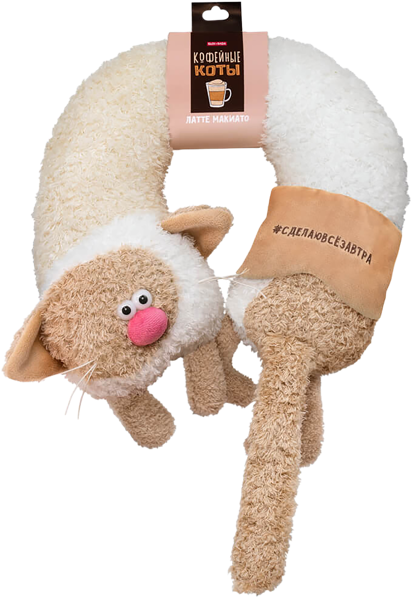 Изображение Подушка дорожная 31 см+маска Будибаса кофейные коты латте макиато МПП ООО , 1 шт