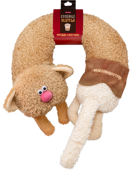 Изображение Подушка дорожная 31 см+маска Будибаса кофейные коты фреддо капучино МПП ООО , 1 шт