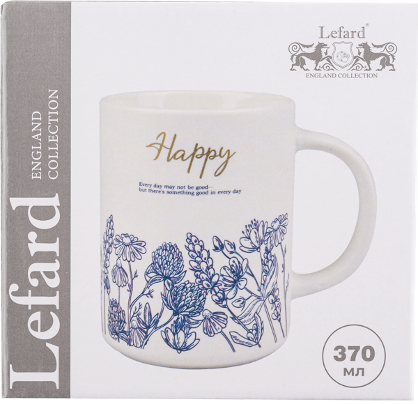 Изображение Кружка 370мл белая Лефард голубые цветы хэппи Лефард , 1 шт