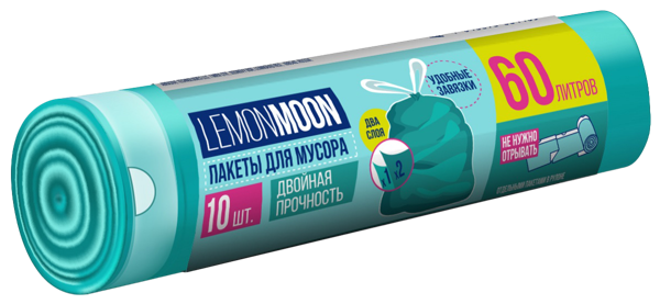 Изображение Пакеты 60л для мусора Лемон Мун двойная прочность завязки Абразивные технологии м/у, 10 шт