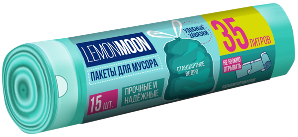 Изображение Пакеты 35л для мусора Лемон Мун прочные с завязками Абразивные технологии м/у, 15 шт