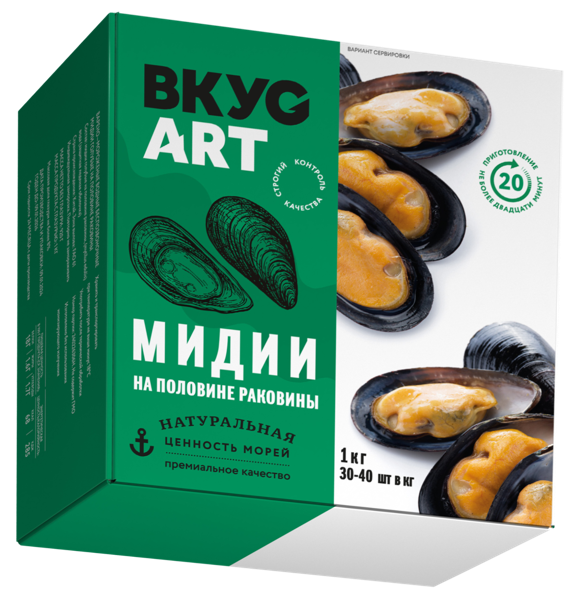 Изображение Морепродукты замороженные Вкус Арт мидии голубые Ультрафиш к/у, 1 КГ